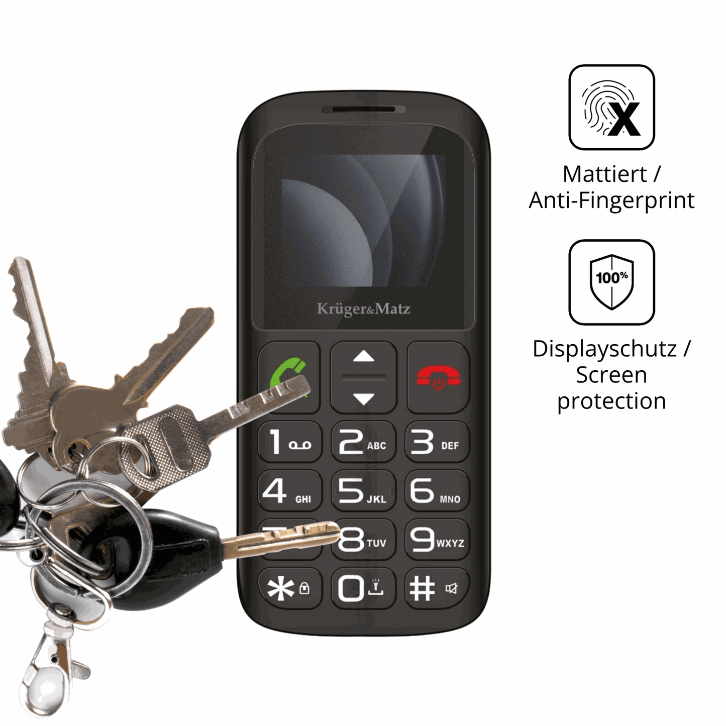 dipos Displayschutz für Kruger Matz Simple 923, mattierte Oberfläche, Blickschutzfilter und perfekter Passform