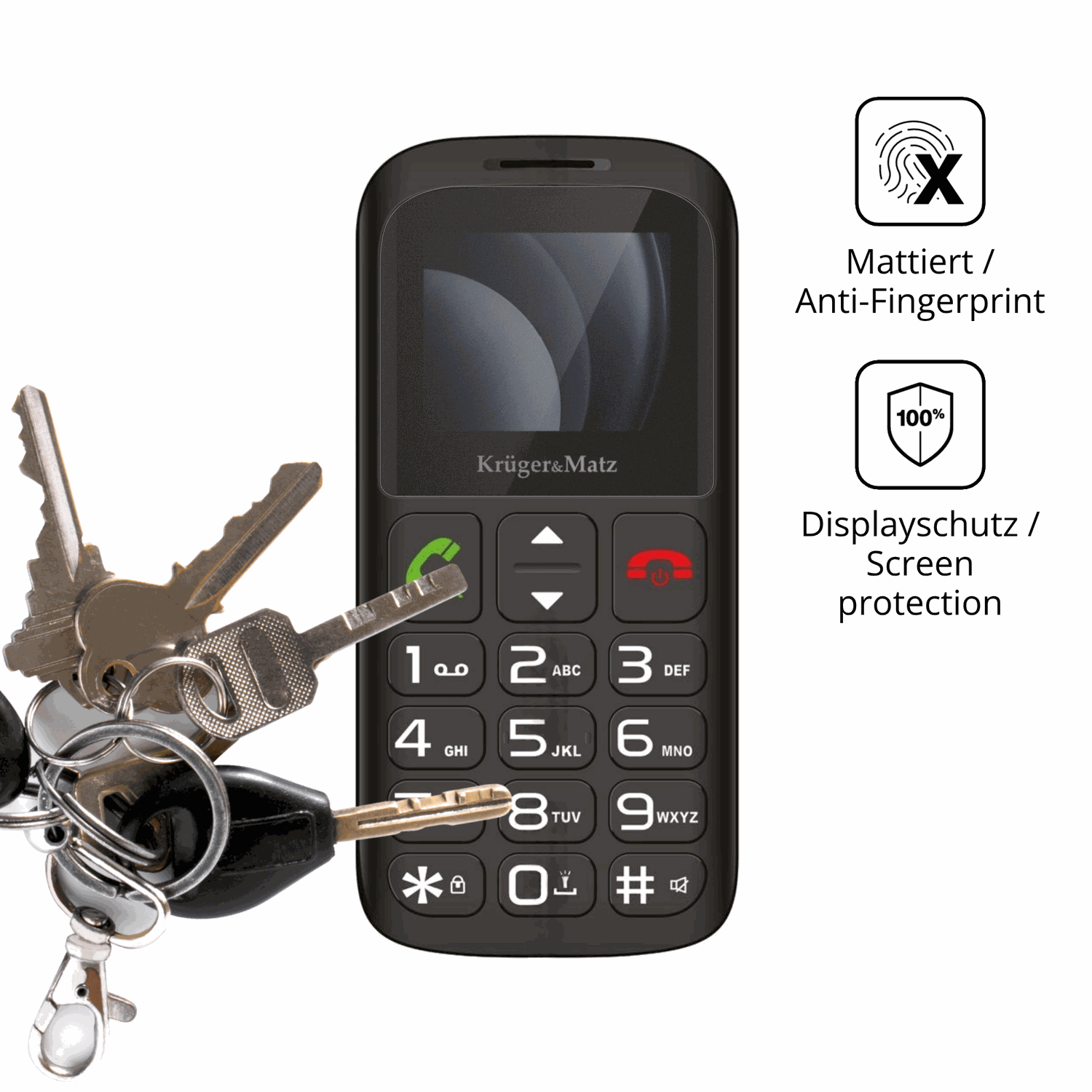 dipos Displayschutz für Kruger Matz Simple 923, mattierte Oberfläche, Blickschutzfilter und perfekter Passform