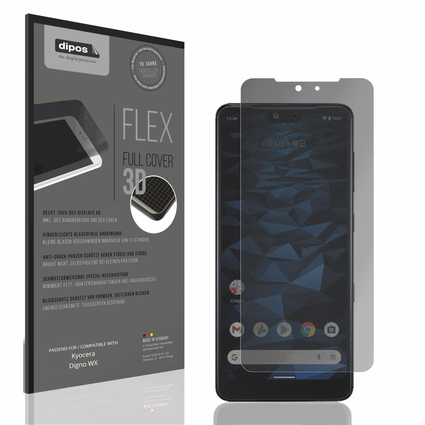 Blickschutzfolie von dipos passend für Kyocera Digno WX, 100% Displayabdeckung und blasenfreie Montage