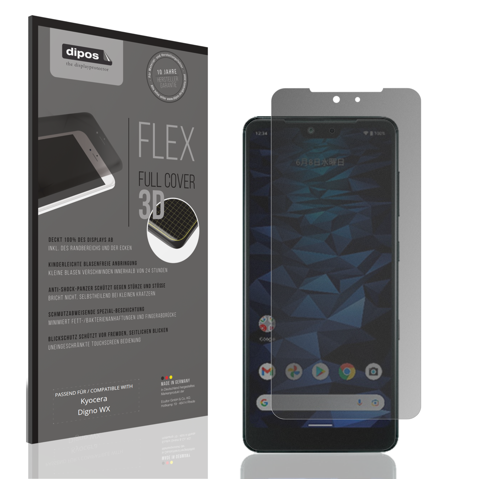 Blickschutzfolie von dipos passend für Kyocera Digno WX, 100% Displayabdeckung und blasenfreie Montage