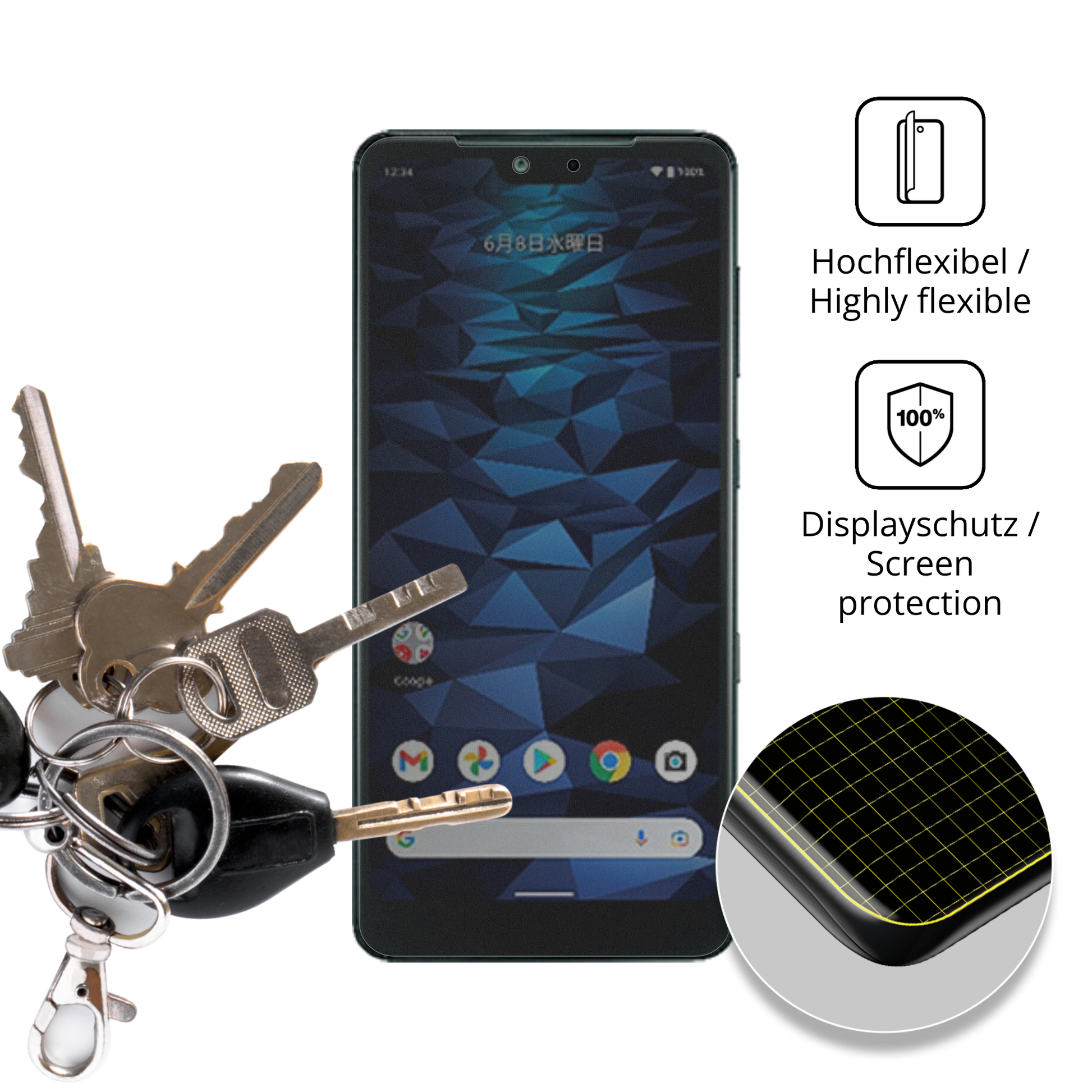 dipos Displayschutz für Kyocera Digno WX, mit Blickschutzfilter und perfekter Passform auch für die Rundungen