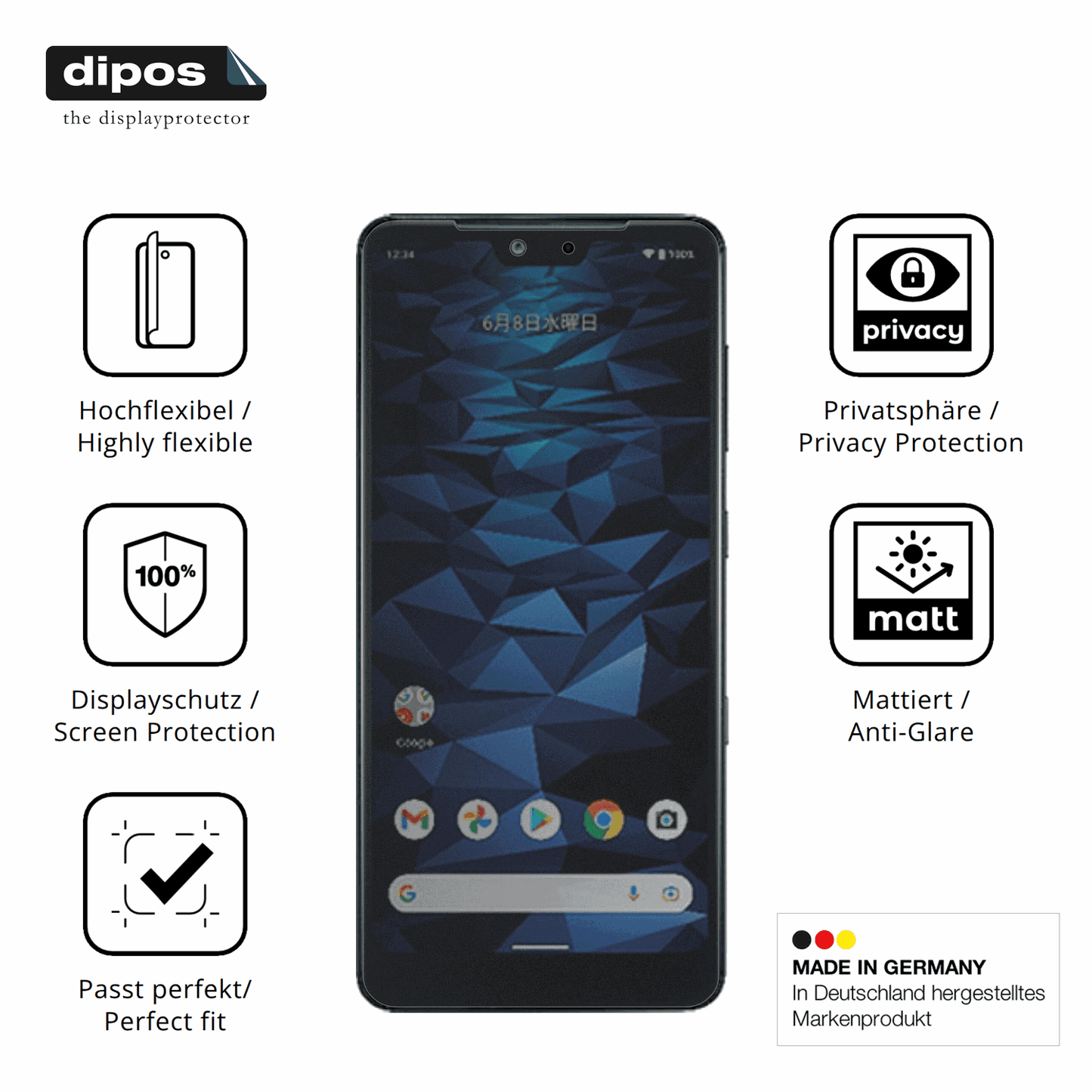 Flexible TPU-Folie passend zugeschnitten für Kyocera Digno WX, mit Privatsphäre-Schutz durch Sichtschutz-Folie