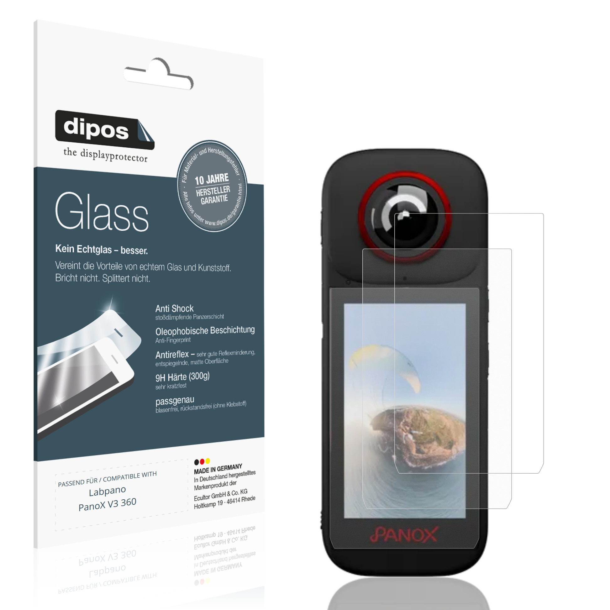 Matte Displayschutzfolie von dipos passend für Labpano PanoX V3 360, 9H kratzfest und blasenfrei montiert