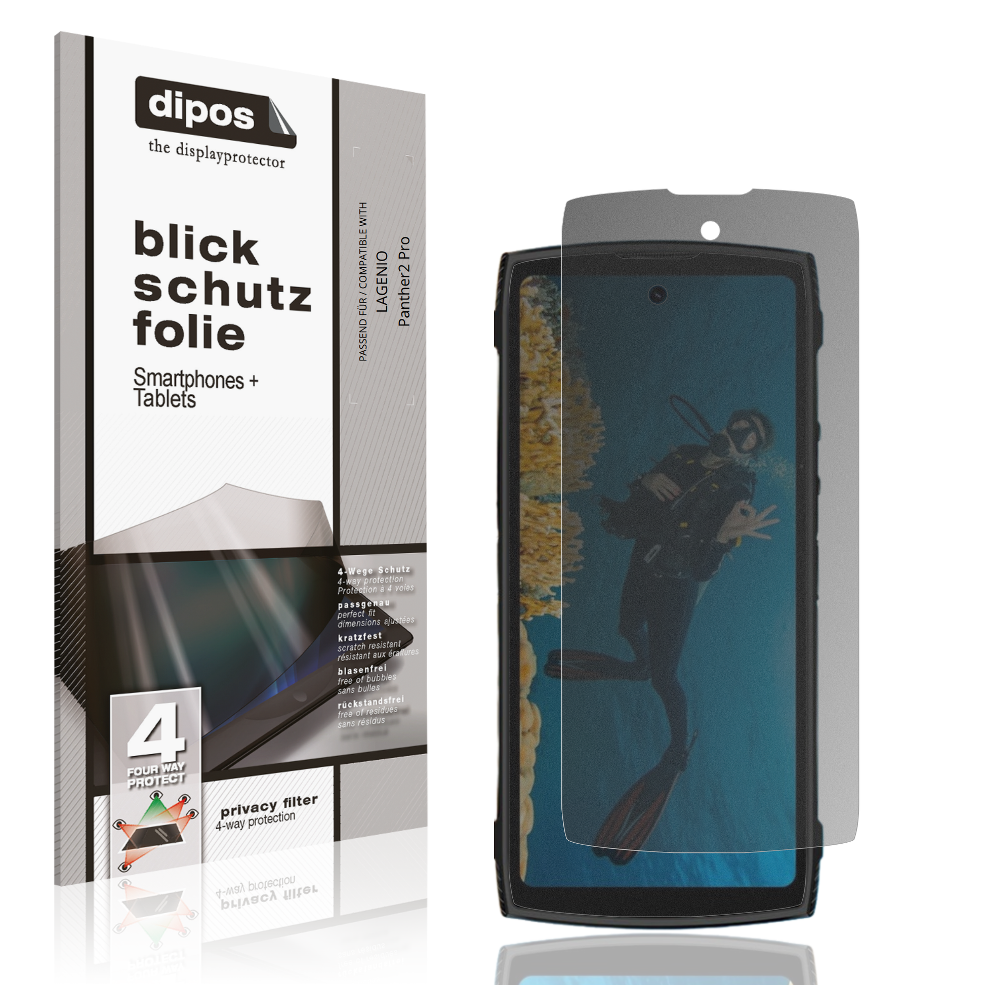 Blickschutzfolie von dipos passend für LAGENIO Panther2 Pro, präziser Zuschnitt und blasenfrei montiert