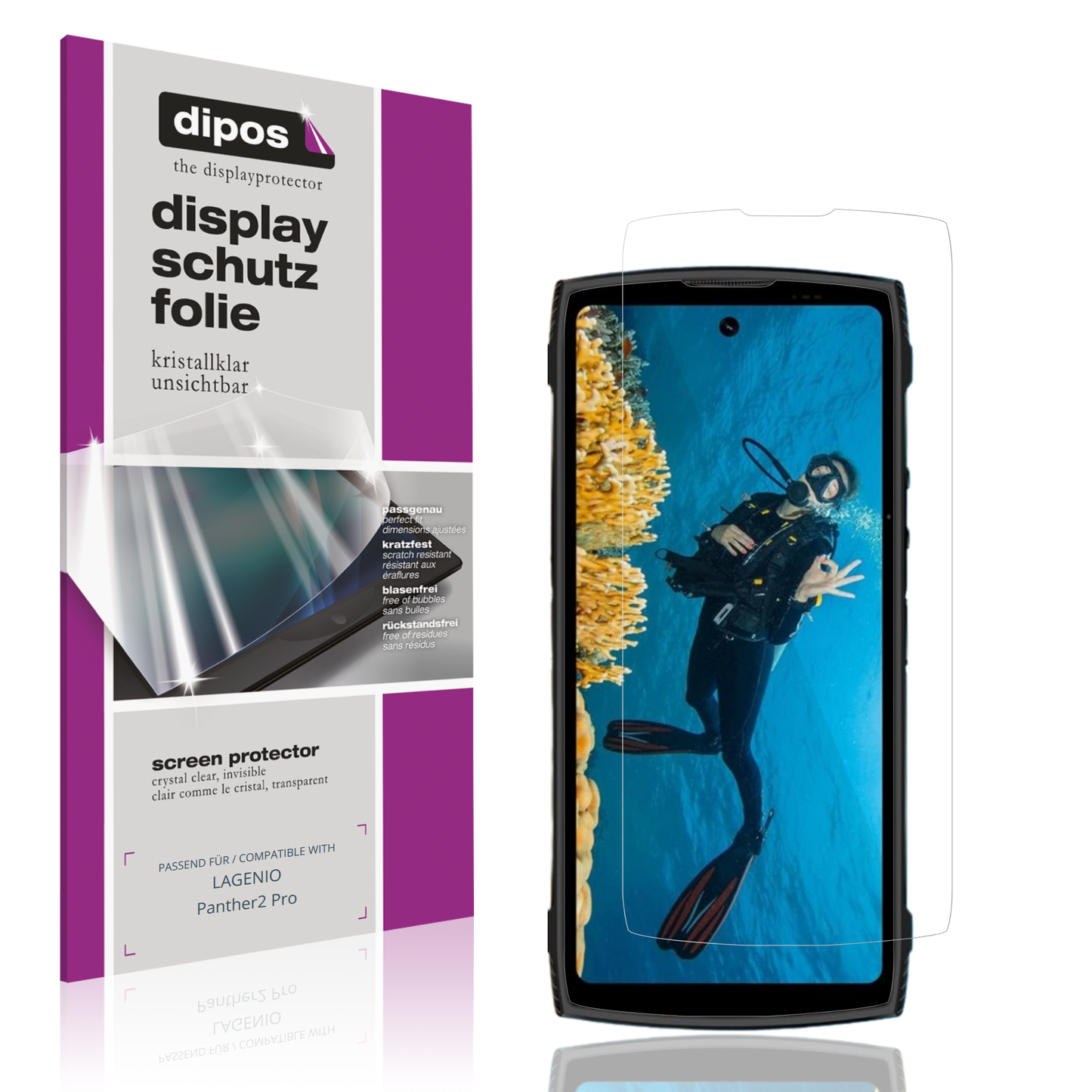 Klare Displayschutzfolie von dipos passend für LAGENIO Panther2 Pro, präziser Zuschnitt und blasenfrei montiert
