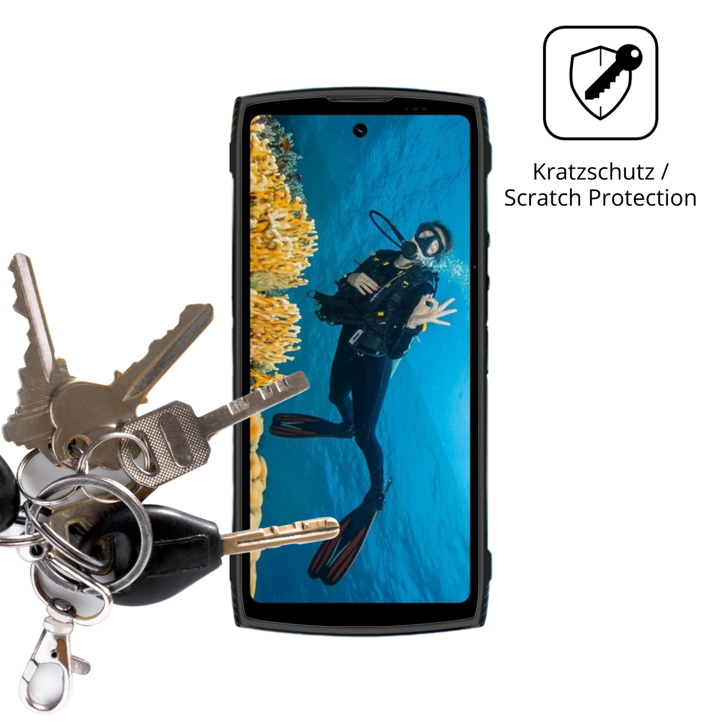 Schutz gegen Kratzer auf dem LAGENIO Panther2 Pro Glas durch Schlüssel oder Ähnliches