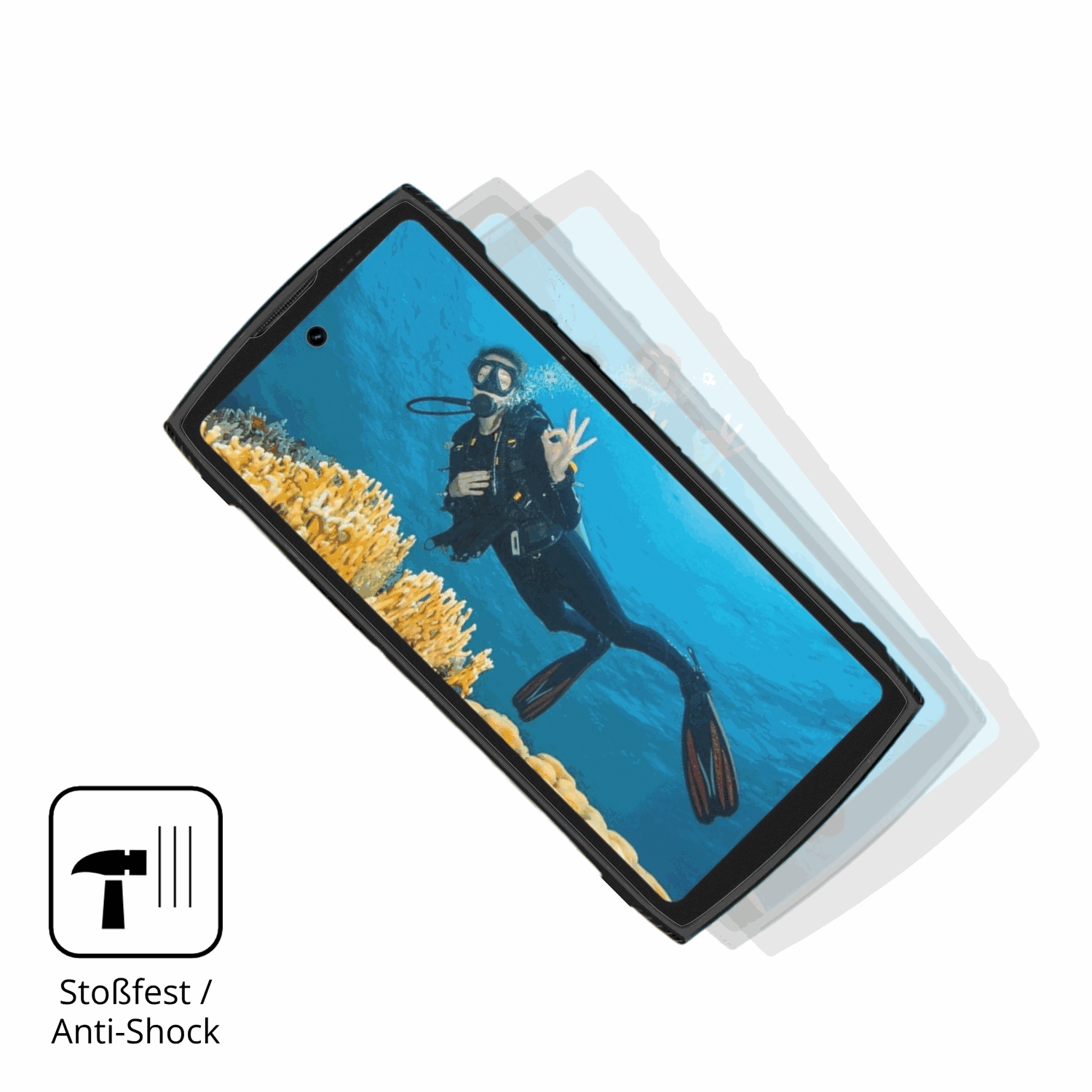 Schutz gegen Kratzer auf dem LAGENIO Panther2 Pro Glas durch Schlüssel, Stöße gegen die Tischkante oder Stürze