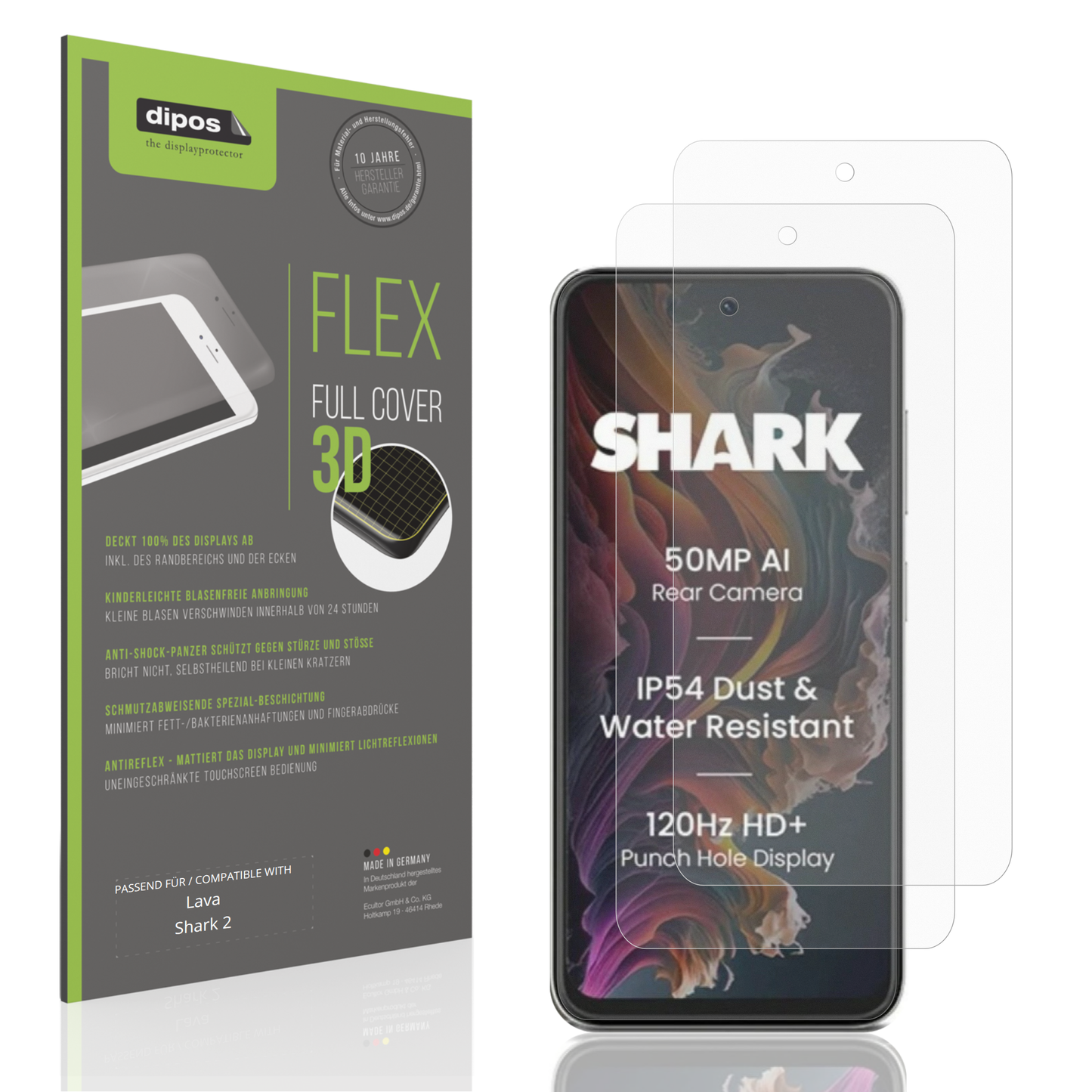 Matte Displayschutzfolie von dipos passend für Lava Shark 2, 100% Displayabdeckung und blasenfreie Montage