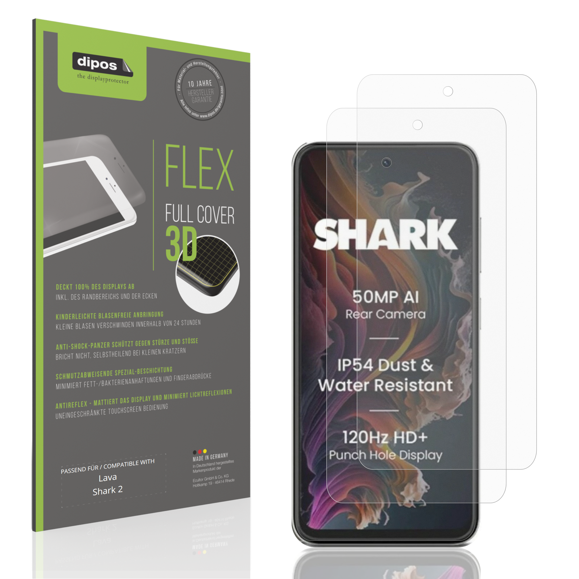 Matte Displayschutzfolie von dipos passend für Lava Shark 2, 100% Displayabdeckung und blasenfreie Montage