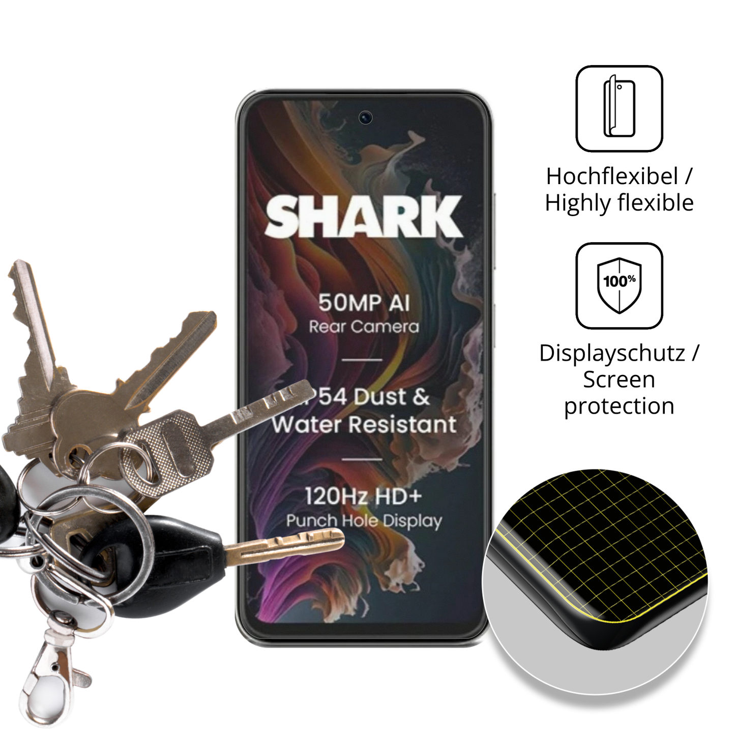 dipos Displayschutz für Lava Shark 2, transparente Oberfläche, perfekte Passform auch für die Rundungen