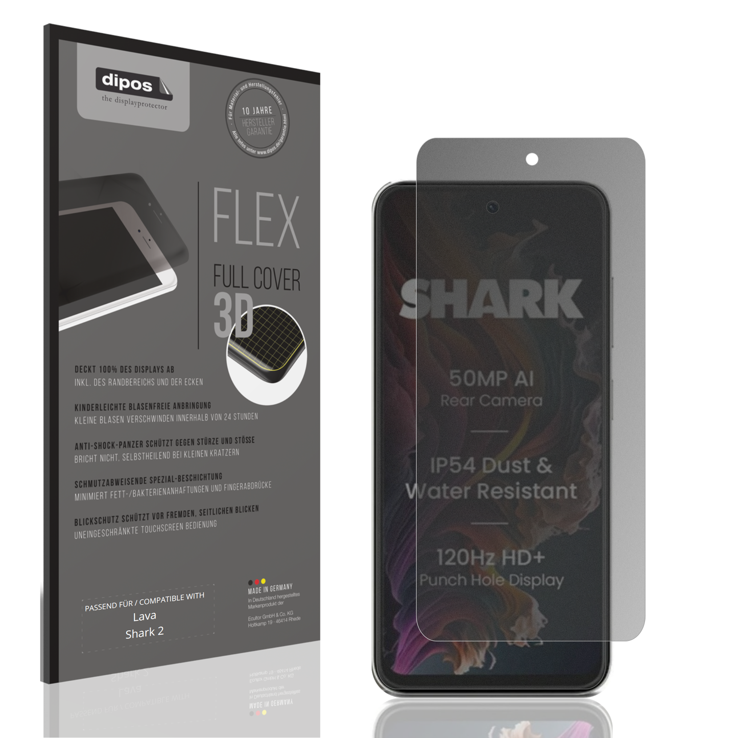 Blickschutzfolie von dipos passend für Lava Shark 2, 100% Displayabdeckung und blasenfreie Montage