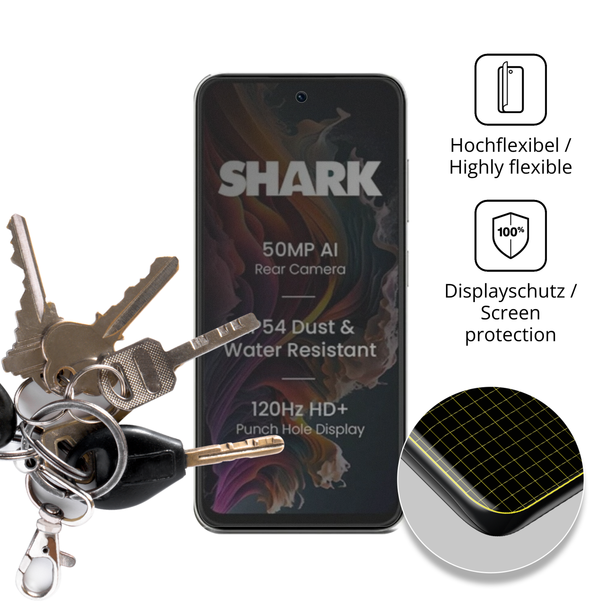 dipos Displayschutz für Lava Shark 2, mit Blickschutzfilter und perfekter Passform auch für die Rundungen