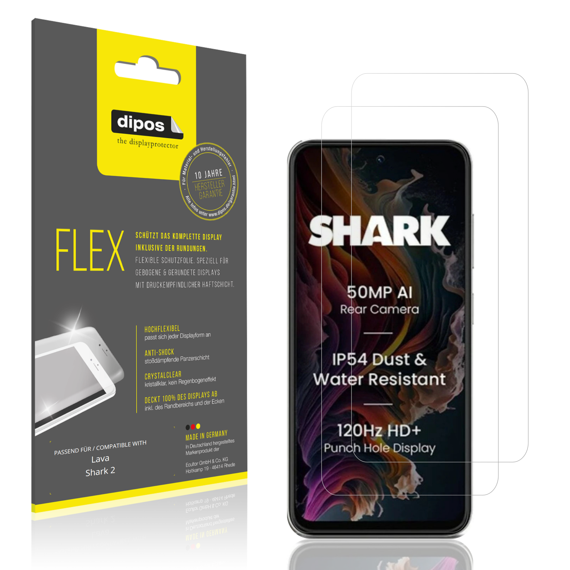 Klare Displayschutzfolie von dipos passend für Lava Shark 2, 100% Displayabdeckung und blasenfreie Montage