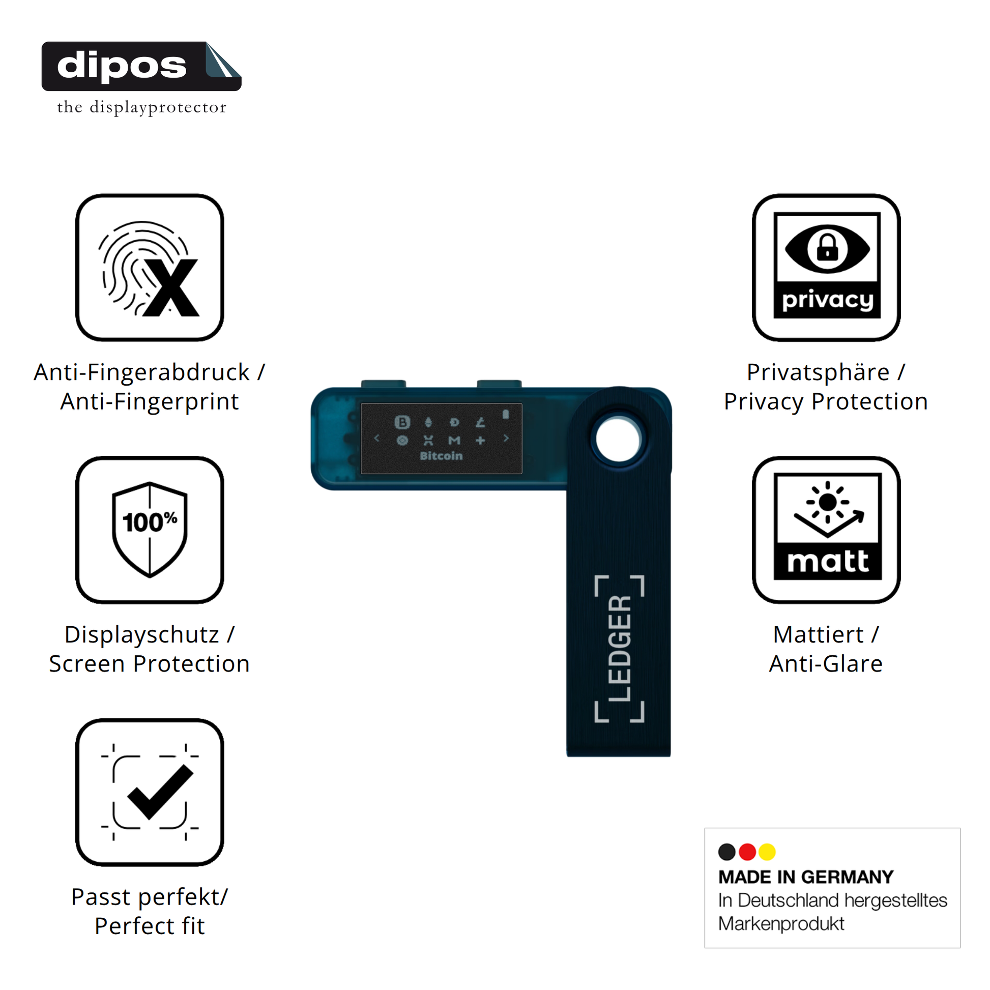 Privatsphäre-Schutz durch Sichtschutz-Folie passend zugeschnitten für Ledger Nano S Plus