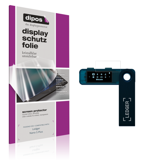 Klare Displayschutzfolie von dipos passend für Ledger Nano S Plus, präziser Zuschnitt und blasenfrei montiert
