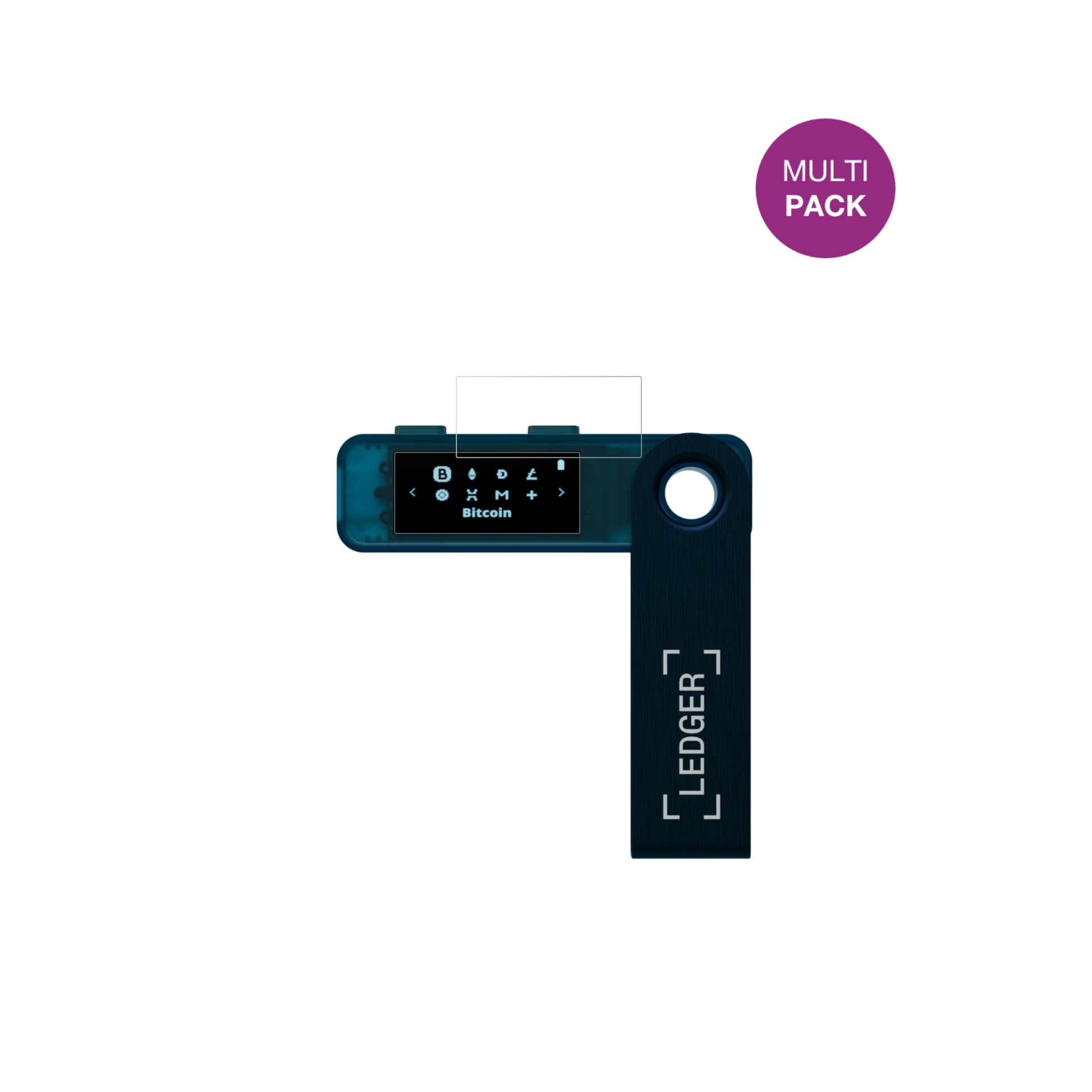 LedgerNano S Plus mit aufgebrachter dipos Displayschutzfolie, glasklare Darstellung ohne Einschränkungen