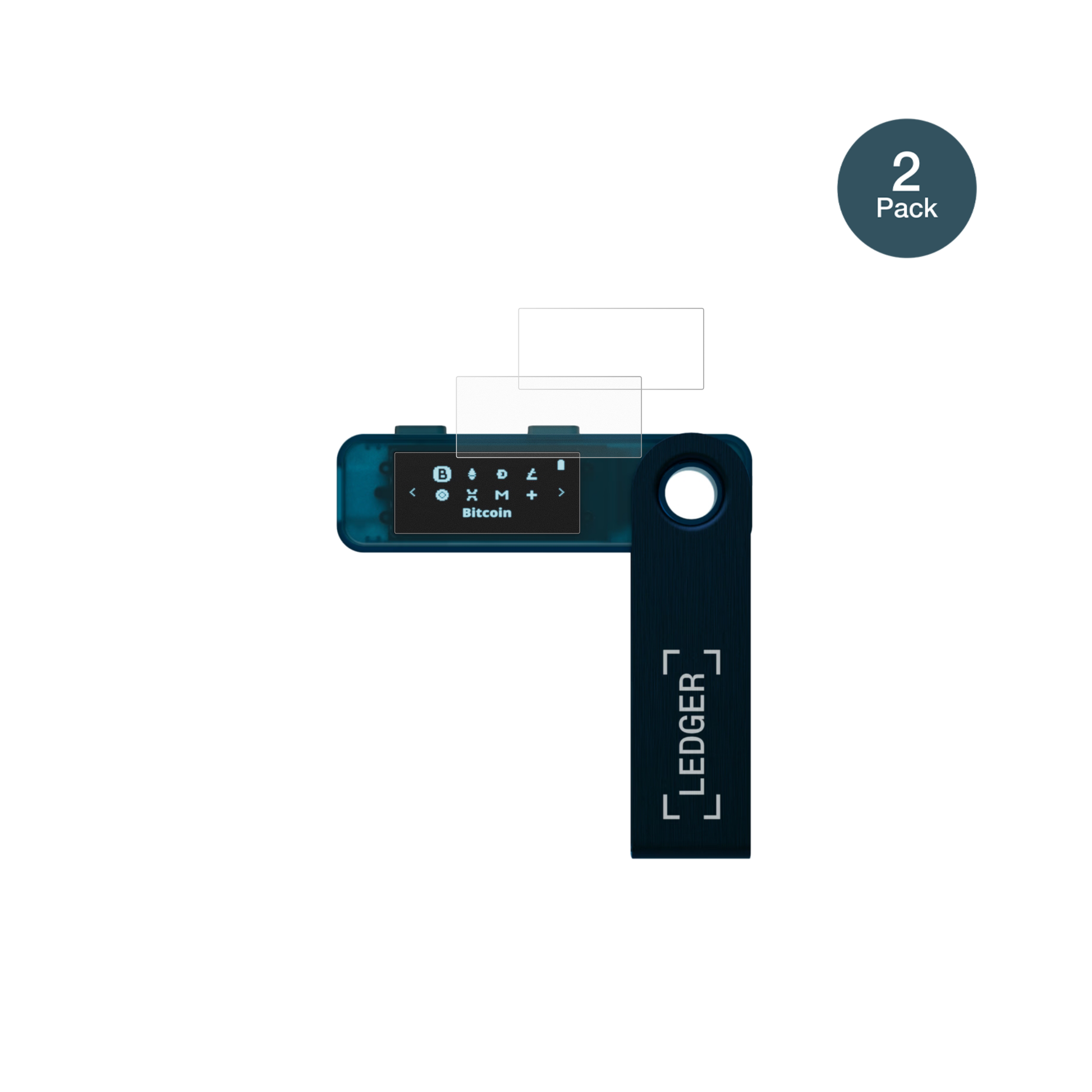 LedgerNano S Plus mit aufgebrachter dipos Panzerfolie, die lästige Fingerabdrücke minimiert