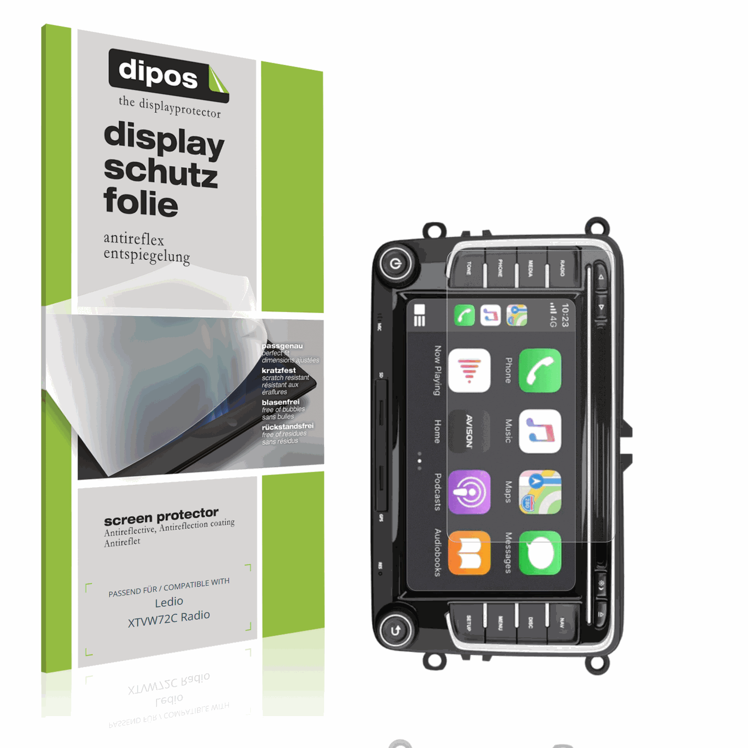 Matte Displayschutzfolie von dipos passend für Ledio XTVW72C Radio, präziser Zuschnitt und blasenfrei montiert