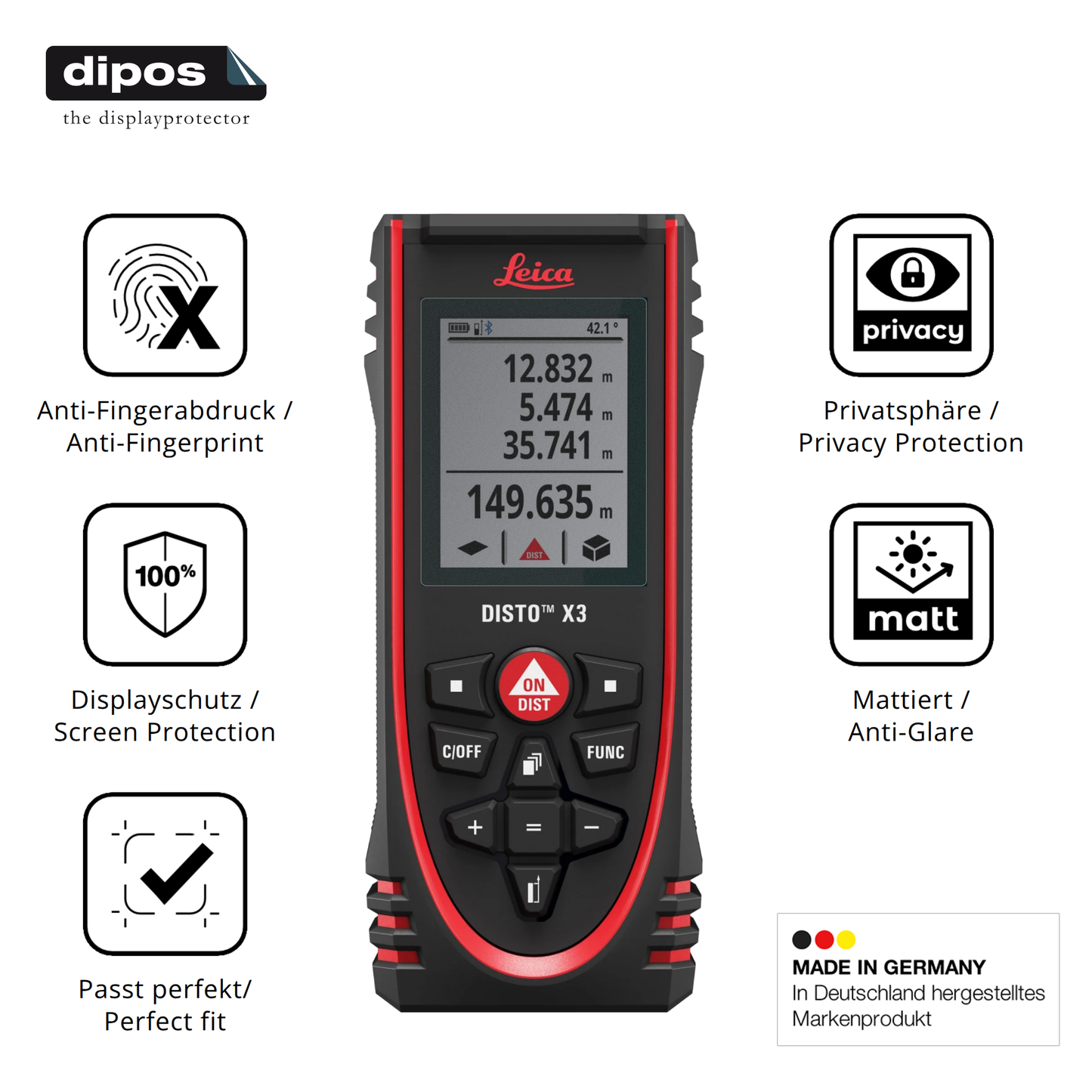 Privatsphäre-Schutz durch Sichtschutz-Folie passend zugeschnitten für Leica Disto X3