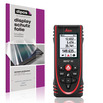 Klare Displayschutzfolie von dipos passend für Leica Disto X3, präziser Zuschnitt und blasenfrei montiert