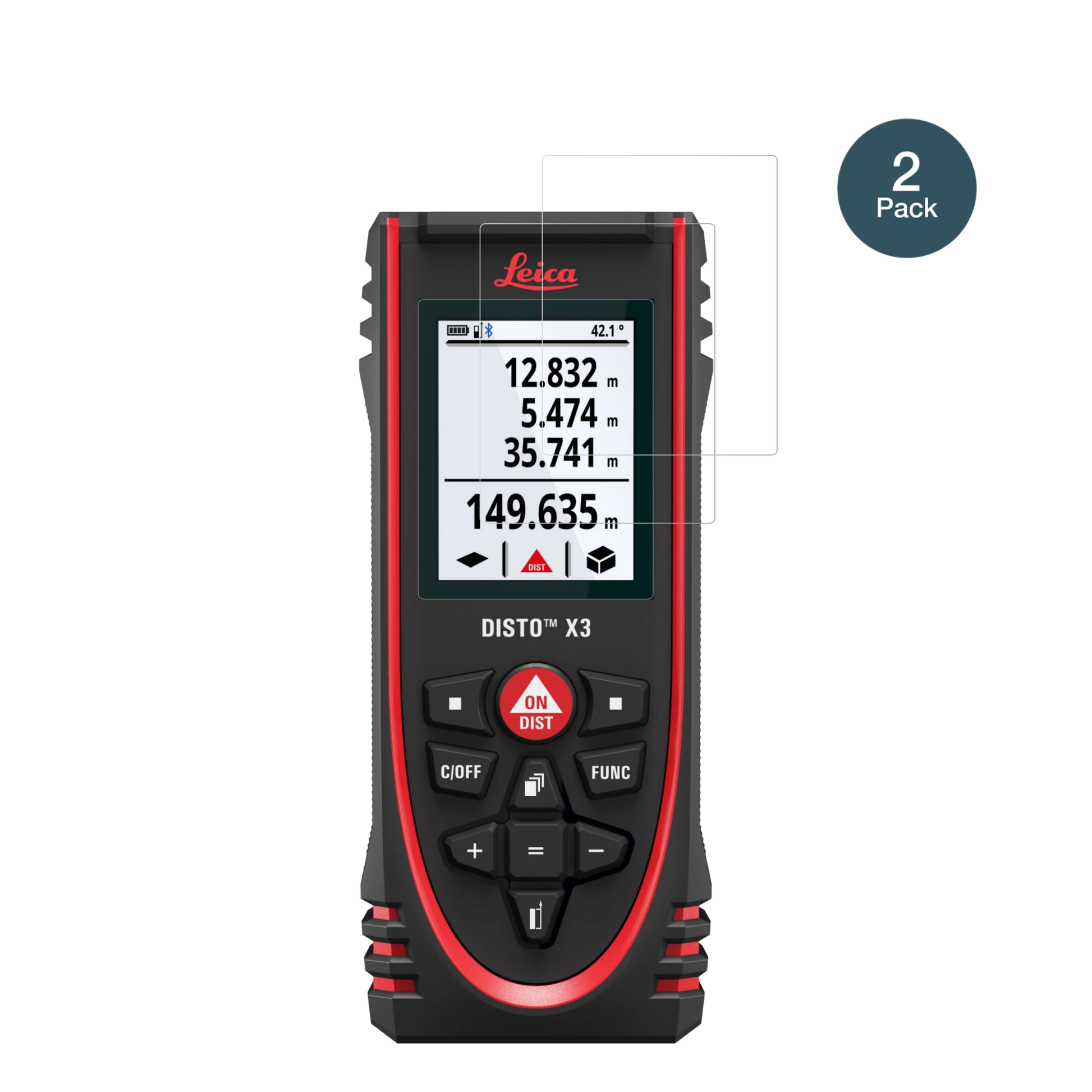 LeicaDisto X3 mit aufgebrachter dipos Flex Schutzfolie, glasklare Darstellung ohne Einschränkungen