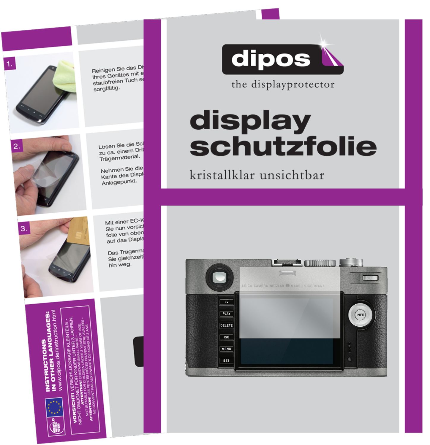 Klare Displayschutzfolie von dipos passend für Leica M-E (Typ) 240, präziser Zuschnitt und blasenfrei montiert