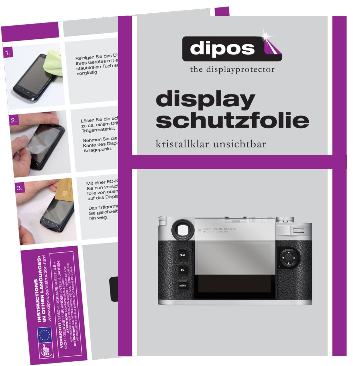 Klare Displayschutzfolie von dipos passend für Leica M11, präziser Zuschnitt und blasenfrei montiert