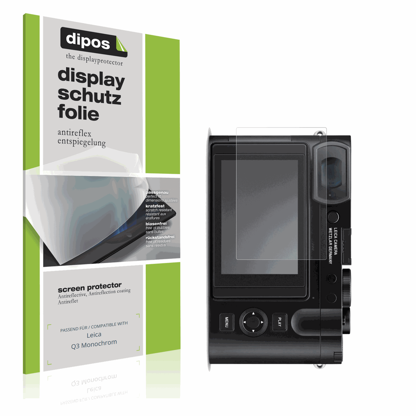 Matte Displayschutzfolie von dipos passend für Leica Q3 Monochrom, präziser Zuschnitt und blasenfrei montiert