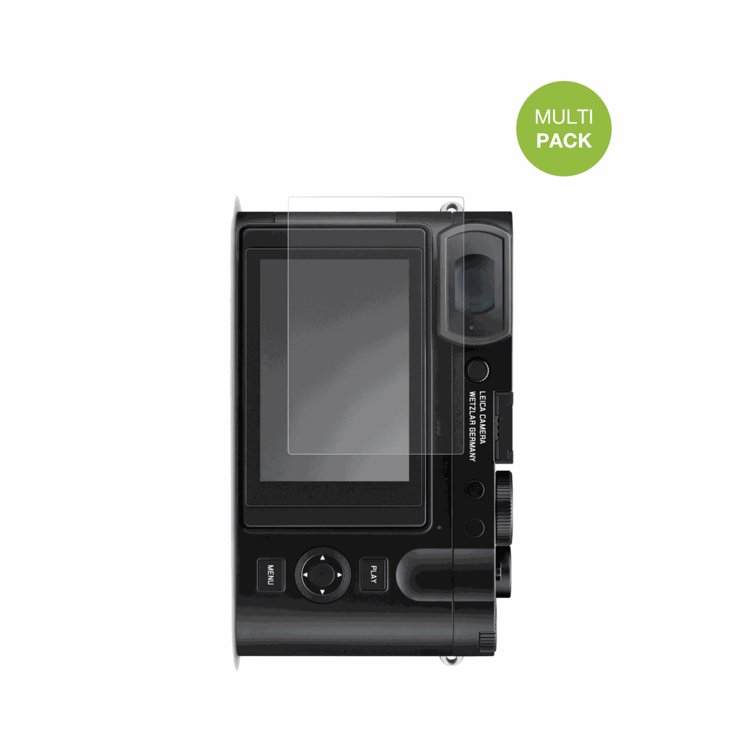 LeicaQ3 Monochrom mit aufgebrachter dipos Displayschutzfolie, die lästige Fingerabdrücke minimiert