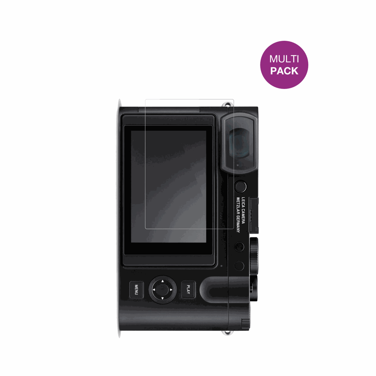 LeicaQ3 Monochrom mit aufgebrachter dipos Displayschutzfolie, glasklare Darstellung ohne Einschränkungen