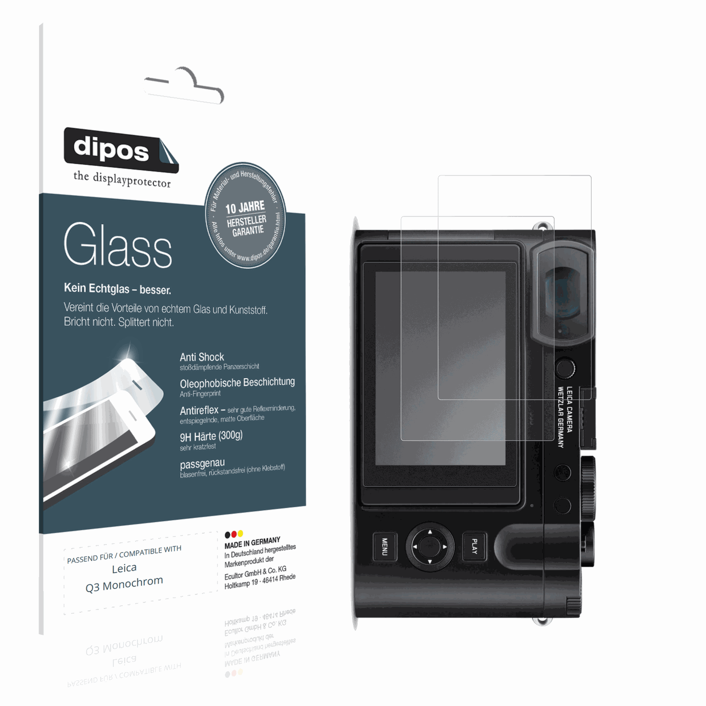Matte Displayschutzfolie von dipos passend für Leica Q3 Monochrom, 9H kratzfest und blasenfrei montiert
