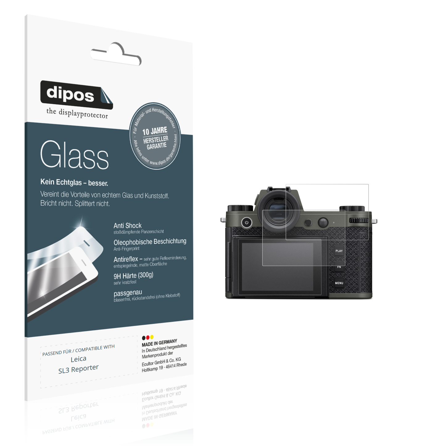 Matte Displayschutzfolie von dipos passend für Leica SL3 Reporter, 9H kratzfest und blasenfrei montiert