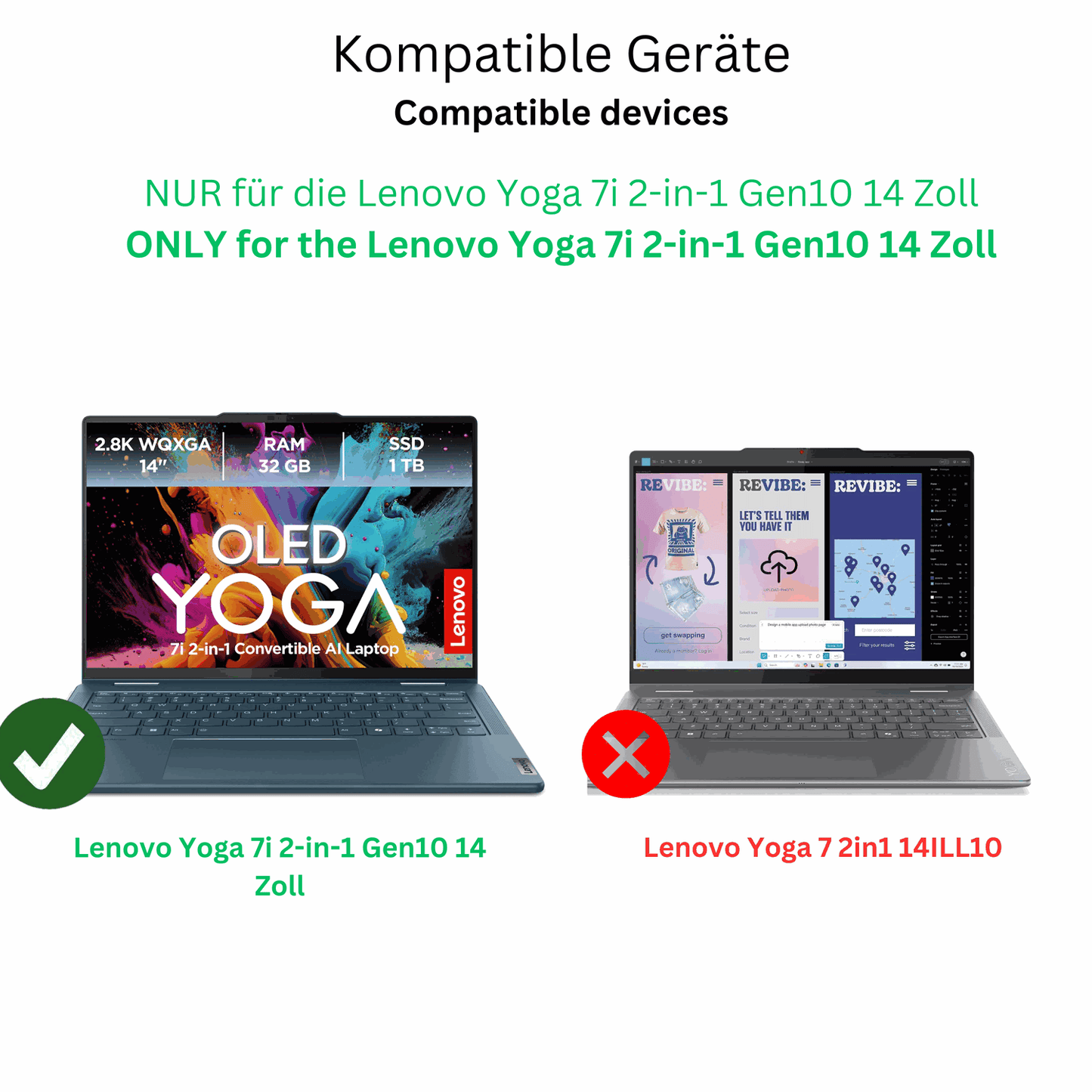 2x Schutzfolie klar für Lenovo Yoga 7i 2-in-1 Gen10 14 Zoll Display-Schutzfolie