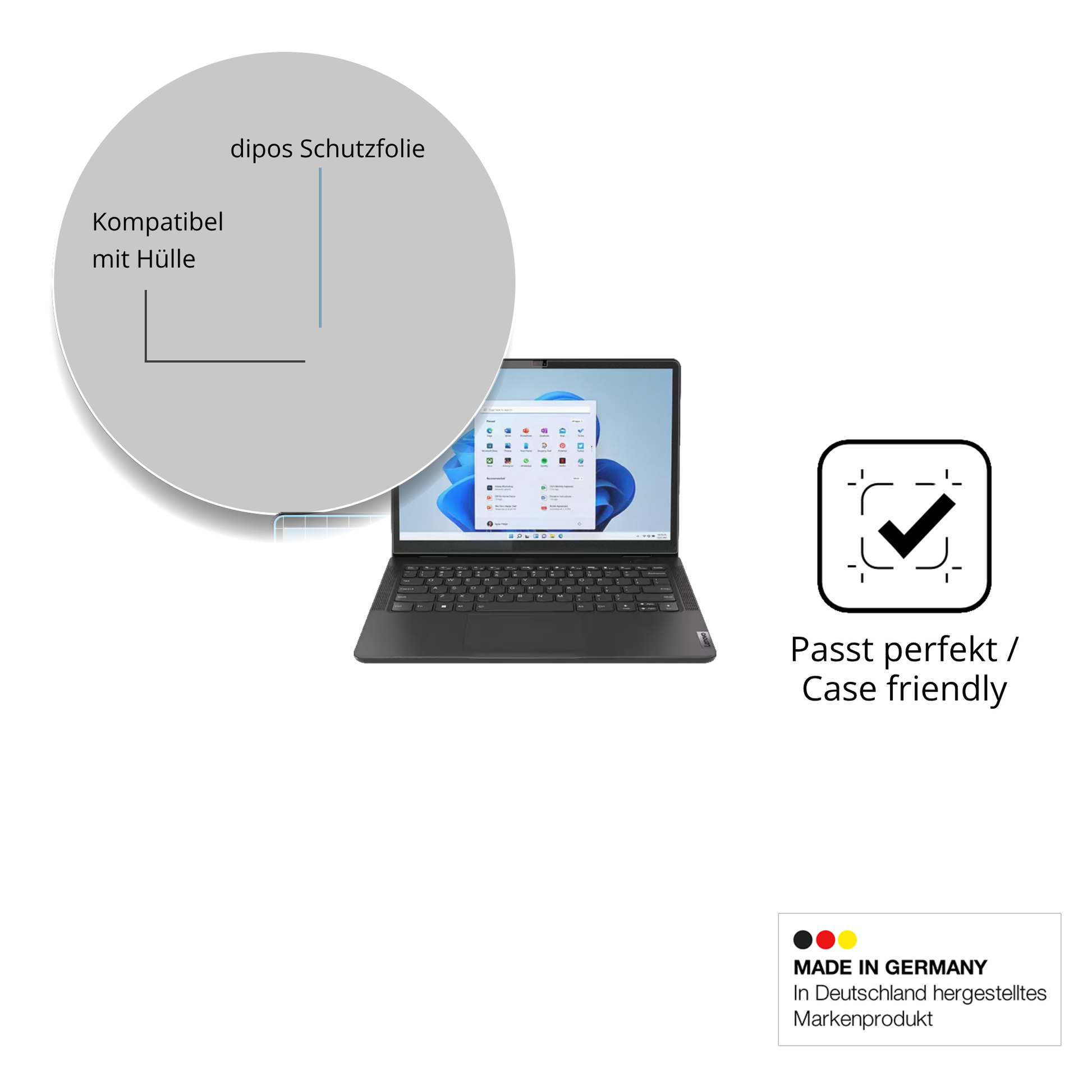 Schutzfolie mit optimaler Passform, zur Verwendung mit Hüllen geeignet