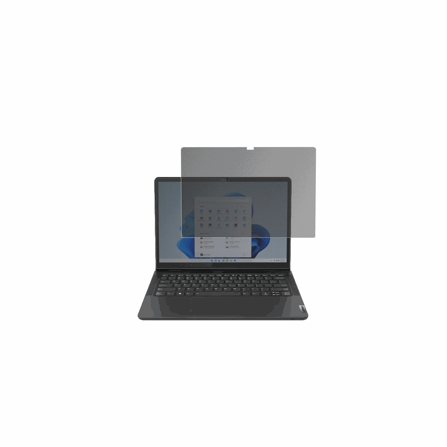 lenovo13w yoga gen 2 mit aufgebrachtem dipos Displayschutz, der seitliche Einblicke blockiert