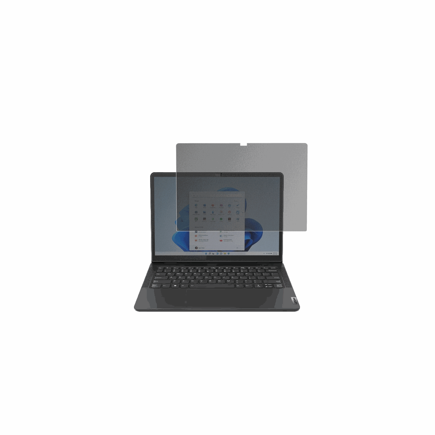 lenovo13w yoga gen 2 mit aufgebrachtem dipos Displayschutz, der seitliche Einblicke blockiert