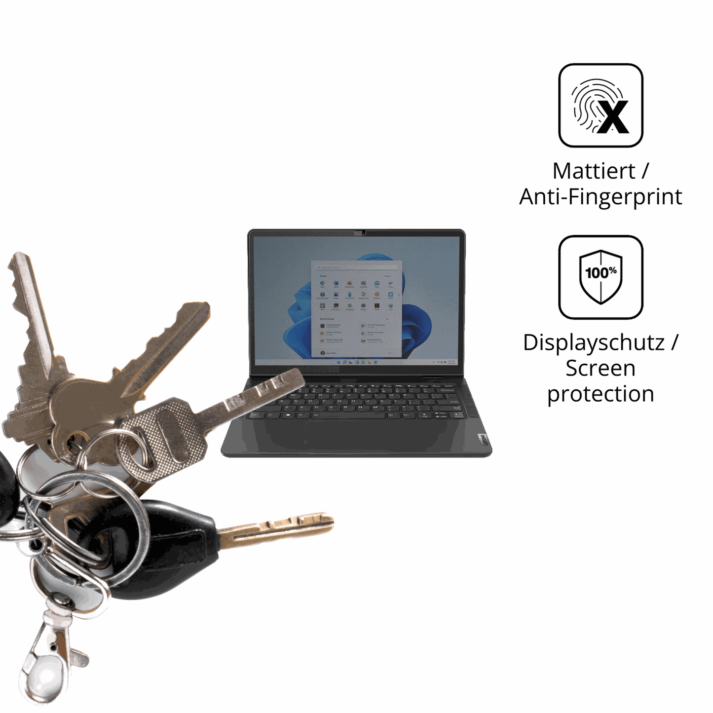 dipos Displayschutz für lenovo13w yoga gen 2, mattierte Oberfläche, Blickschutzfilter und perfekter Passform