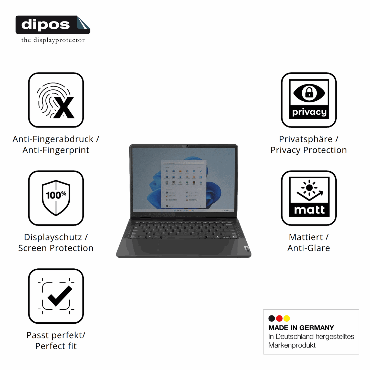 Privatsphäre-Schutz durch Sichtschutz-Folie passend zugeschnitten für lenovo13w yoga gen 2