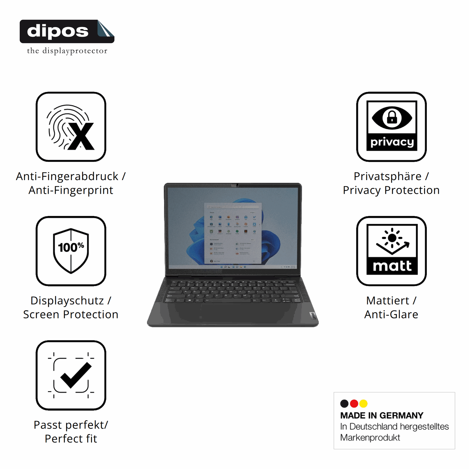 Privatsphäre-Schutz durch Sichtschutz-Folie passend zugeschnitten für lenovo13w yoga gen 2