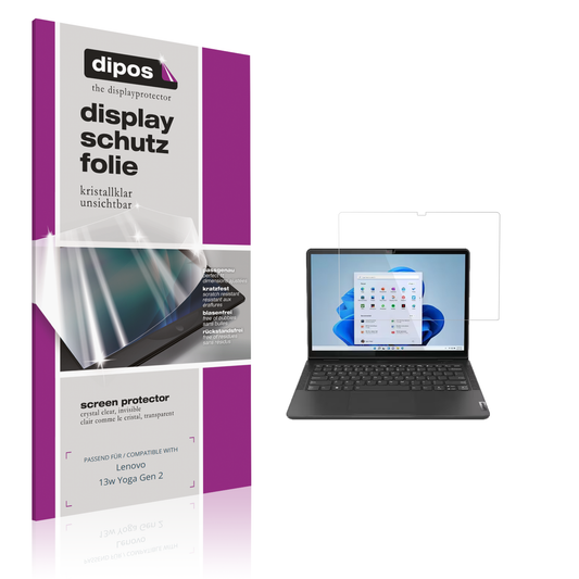 Klare Displayschutzfolie von dipos passend für lenovo13w yoga gen 2, präziser Zuschnitt und blasenfrei montiert
