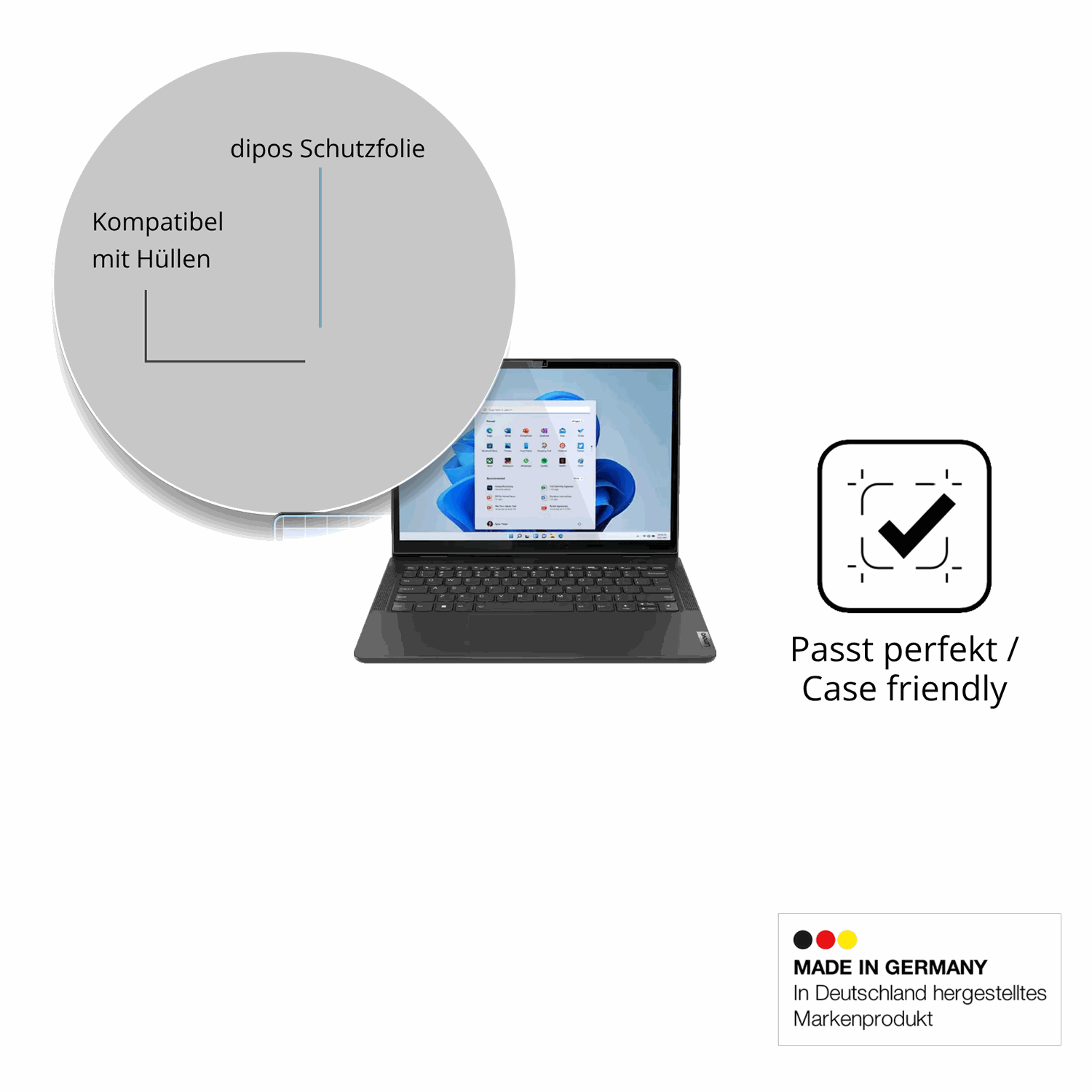 Schutzfolie mit optimaler Passform, zur Verwendung mit Hüllen geeignet