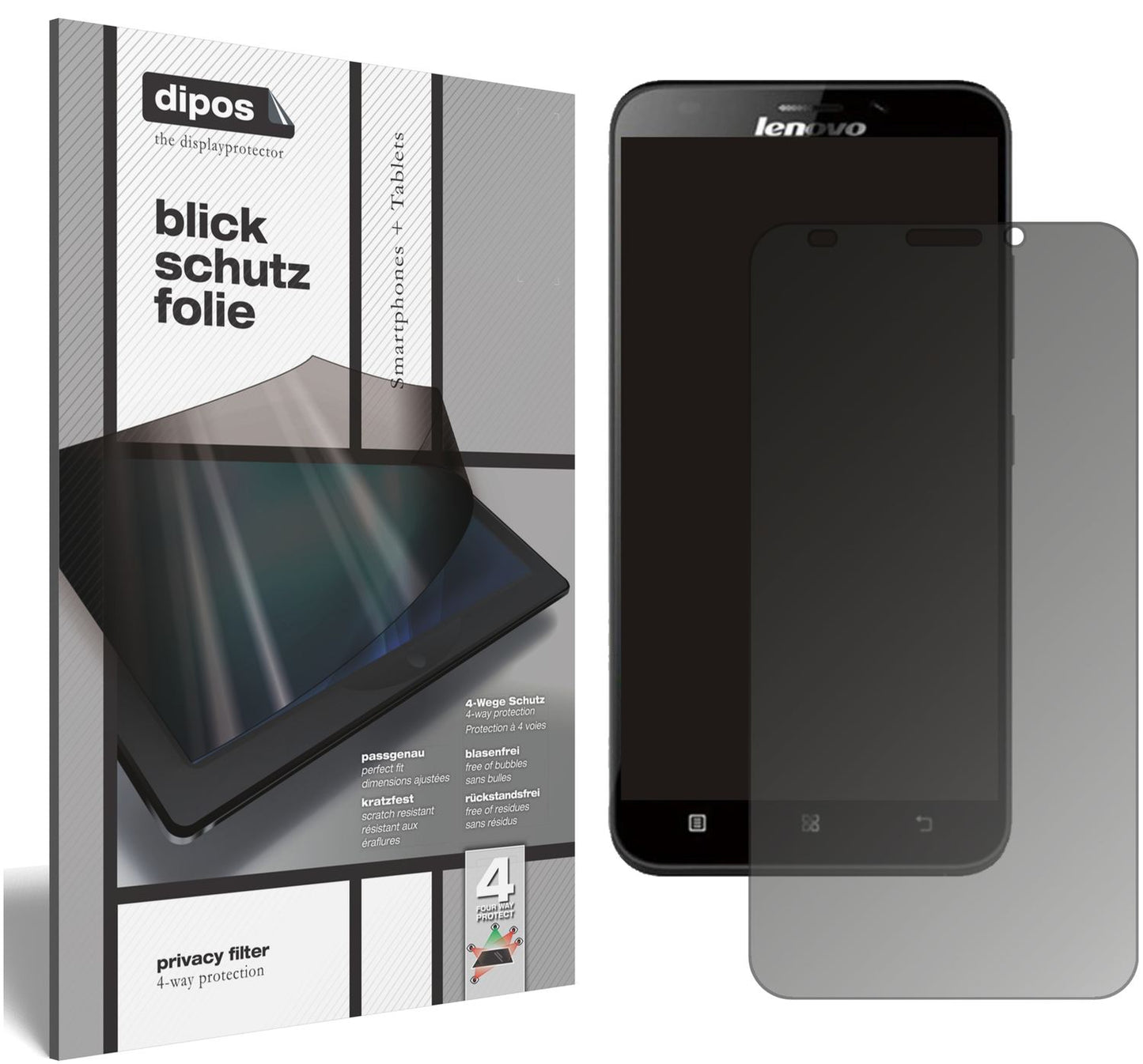 Blickschutzfolie von dipos passend für Lenovo A916, präziser Zuschnitt und blasenfrei montiert