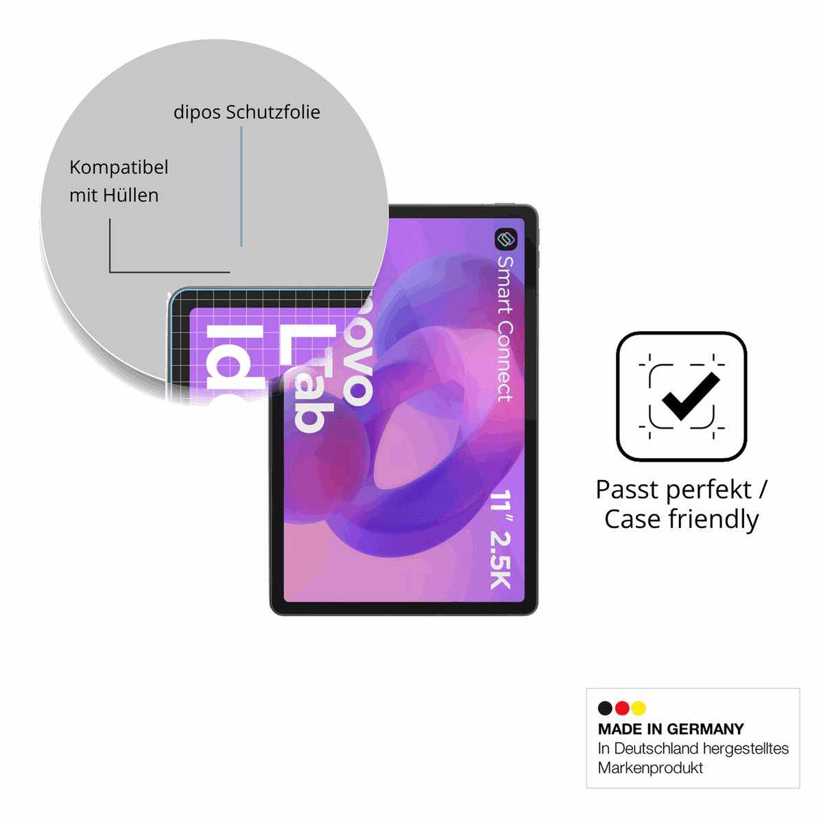 Schutzfolie mit optimaler Passform, zur Verwendung mit Hüllen geeignet