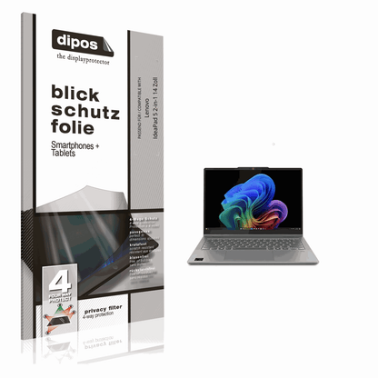 Blickschutzfolie von dipos passend für Lenovo IdeaPad 5 2-in-1 14 Zoll, präziser Zuschnitt und blasenfrei montiert