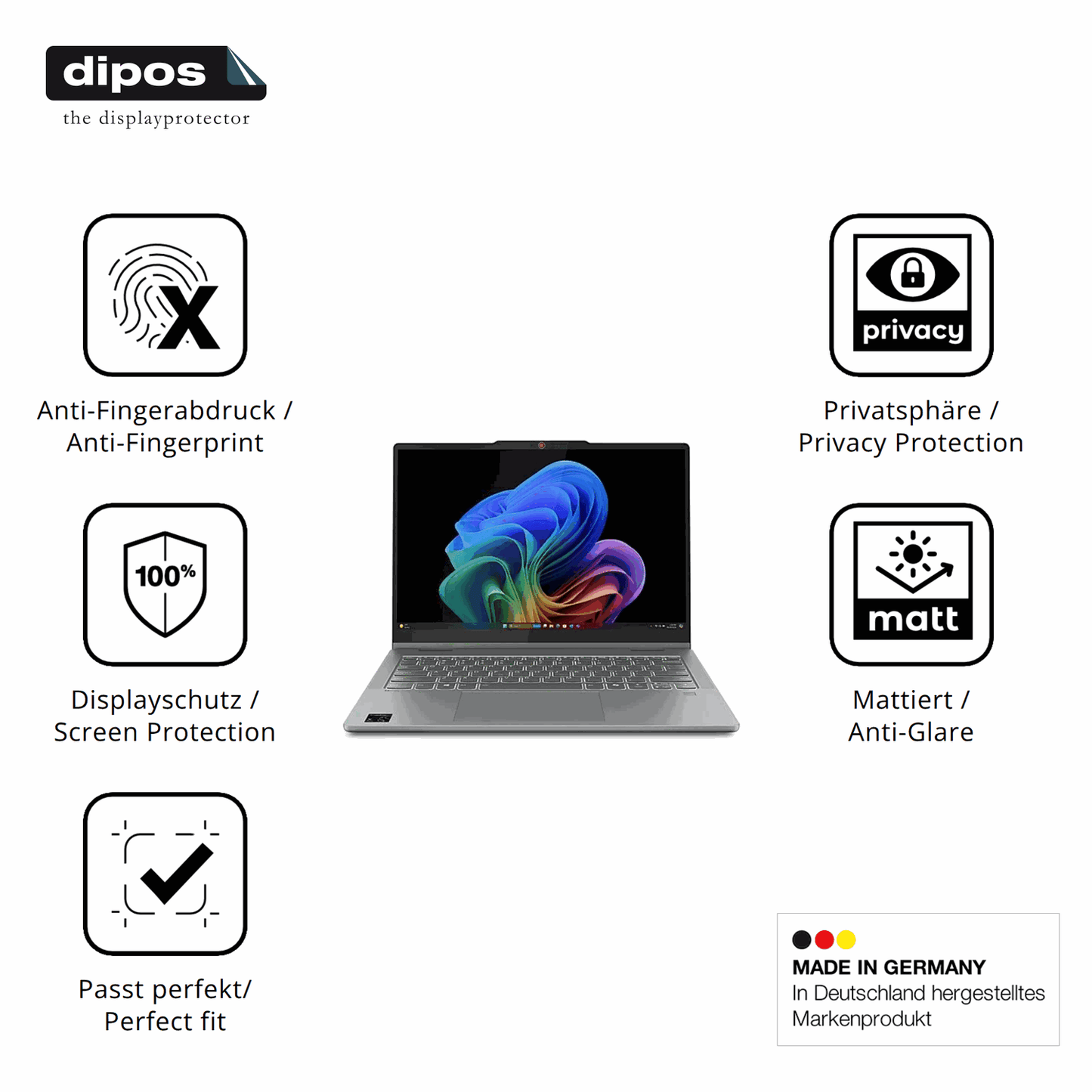 Privatsphäre-Schutz durch Sichtschutz-Folie passend zugeschnitten für Lenovo IdeaPad 5 2-in-1 14 Zoll