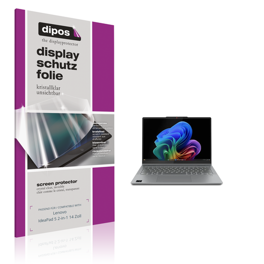 Klare Displayschutzfolie von dipos passend für Lenovo IdeaPad 5 2-in-1 14 Zoll, präziser Zuschnitt und blasenfrei montiert