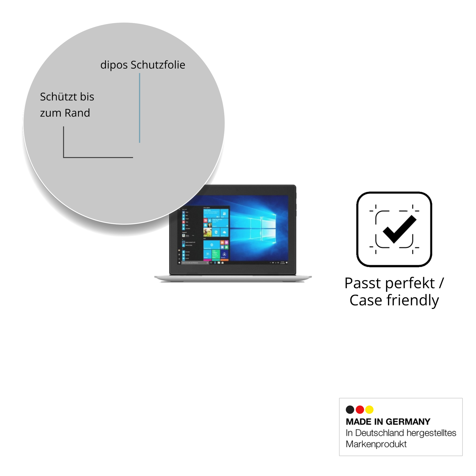 Schutzglasfolie mit optimaler Passform, zur Verwendung mit Hüllen geeignet