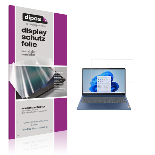 Klare Displayschutzfolie von dipos passend für Lenovo IdeaPad Slim 3 15.6 Zoll, präziser Zuschnitt und blasenfrei montiert