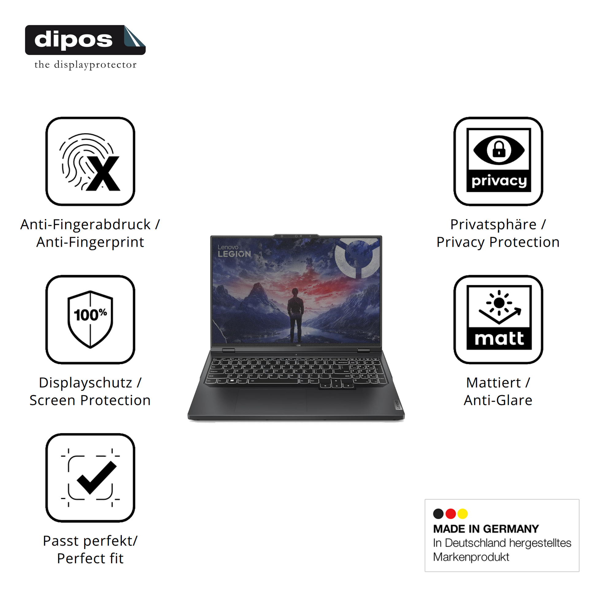 Privatsphäre-Schutz durch Sichtschutz-Folie passend zugeschnitten für Lenovo Legion Pro 5 16 Zoll