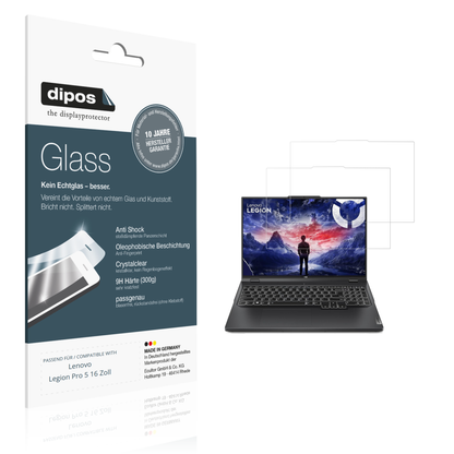 Klare Displayschutzfolie von dipos passend für Lenovo Legion Pro 5 16 Zoll, 9H kratzfest und blasenfrei montiert
